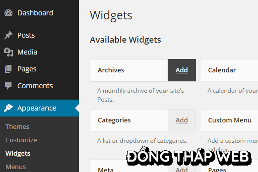 Giao diện mới này cho phép bạn thêm các widget bằng Add link bên cạnh tiêu đề của widget.