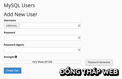 thêm một người dùng mới trong MySQL