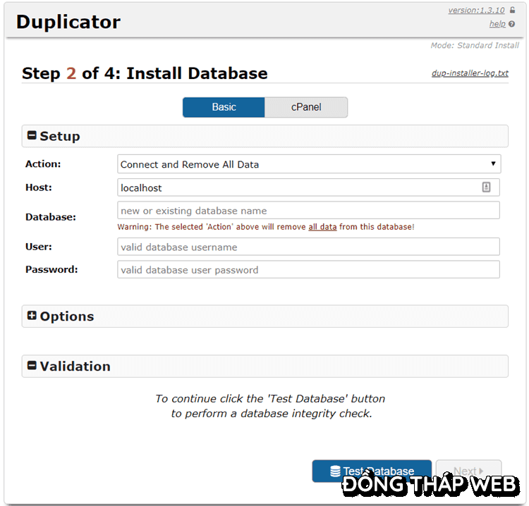 điền thông tin database