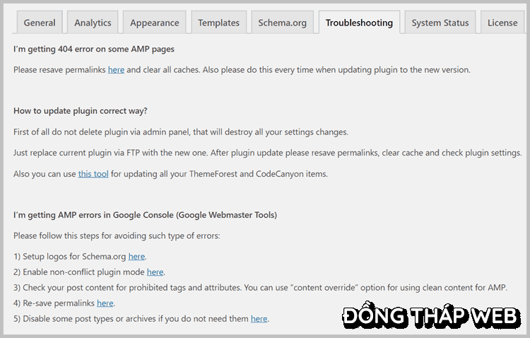 troubleshooting wp amp