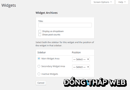 Bạn cũng có thể chọn khu vực sidebar hoặc widget nơi mà bạn muốn thêm widget của bạn